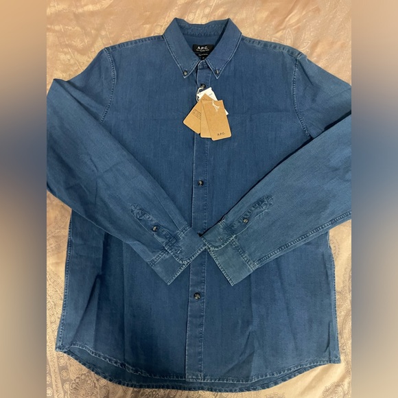 A.P.C Denim Blue Shirt Sz XL NWT - Picture 3 of 7